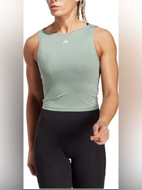Adidas Women's Sage Green Sleeveless Crop Tank open back athletic,run, lift S